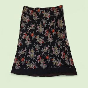 Vintage Calvin Klein 100% Silk Floral Black Knee Length Skirt Size 6